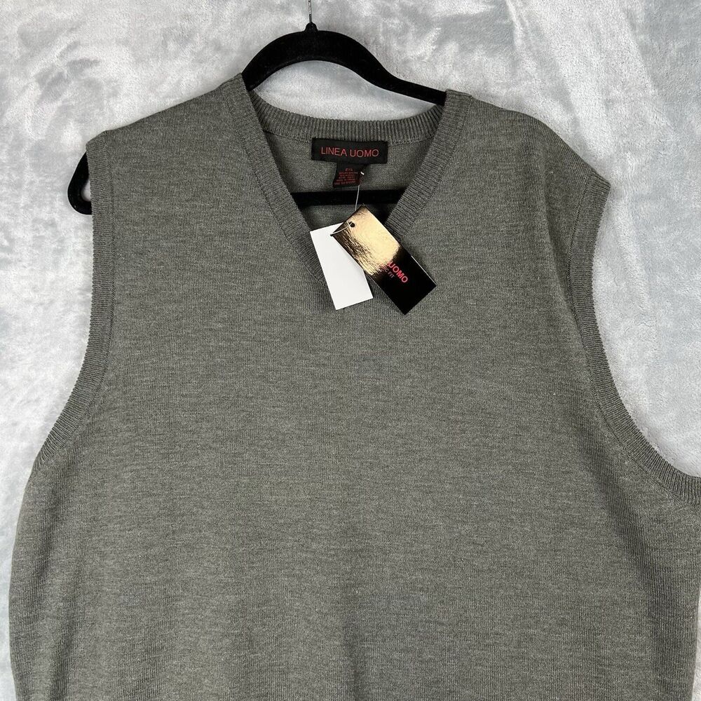 New Linea Uomo Men’s‎ 2xl Gray  Beige Sweater Vest V Neck - Picture 8 of 9